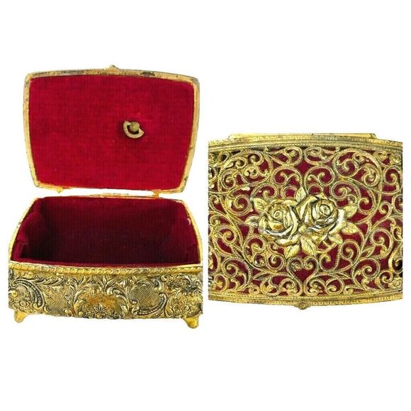 Vintage Sankyo Gold Filigree Musical Jewelry Open Work Trinket Box Made in Japan - Picture 2 of 11